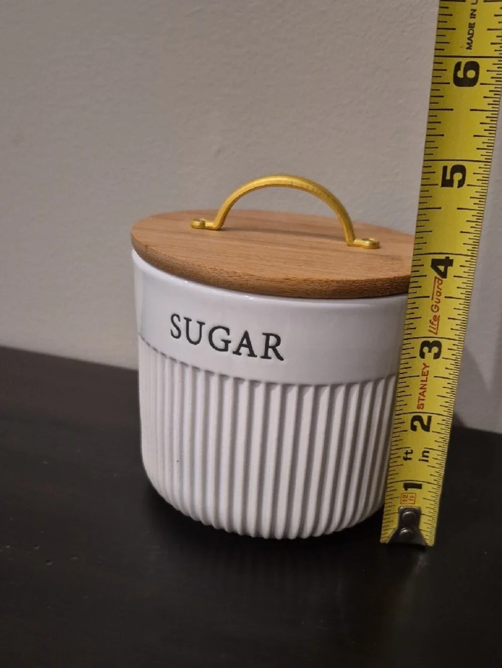 White Ceramic Kitchen Canister Set with Bamboo Lids and Gold Handles - 4 Piece